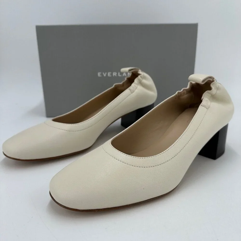 Everlane The Italian Leather Day Heel in Bone 5.5 Women's Elastic Back Comfort